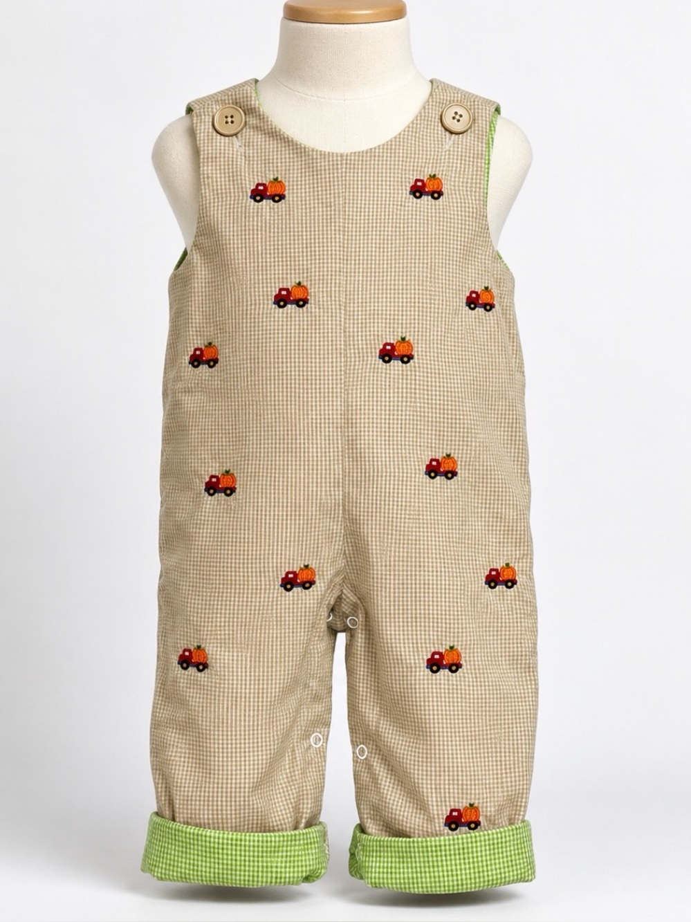 Zuccini Baby Boy 12M Reversible Pumpkin Truck Gingham Fall Longall Romper